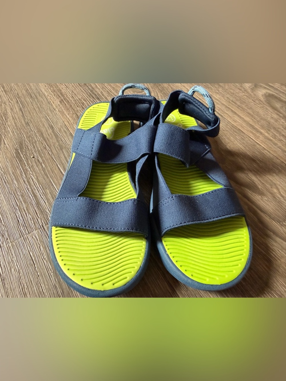 Navy Strappy Sandals with Lime Green Footbed